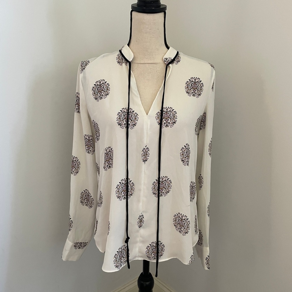 Catherine Malandrino Medallion Print Blouse sz Small Ivory Long Sleeve Boho Chic
